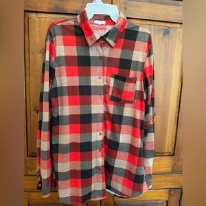 Eden & Olivia Red/Black/Tan Plaid Shirt lightweight flannel Ladies XL. EUC